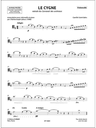 Le Cygne - SAINT-SAËNS - Partition - Violoncelle